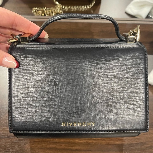 GIVENCHY Textured Calfskin Mini Pandora Box Chain Crossbody Bag Black - Picture 4 of 10